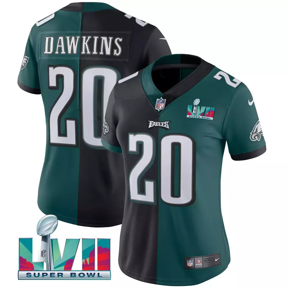 Dawkins 20 Philadelphia Eagles 2023 Women's Stitched Super Bowl LVII Split Jersey | All Stitched | For Men, Women & Youth