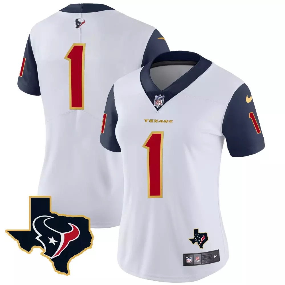Derek Stingley Jr. 1 Houston Texans Women's White Stitched Jersey | Name Patch 2023 | Fashion Fan Gear | For Women