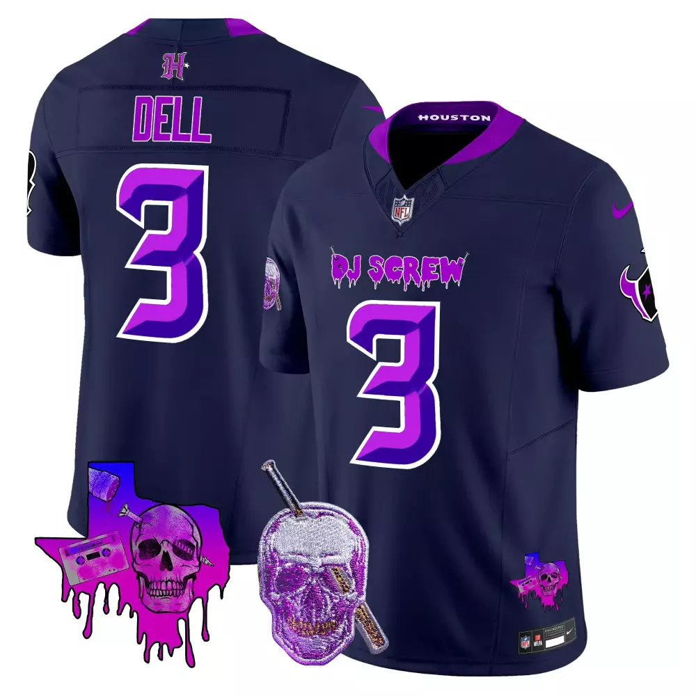 DJ Dell 3 Houston Texans Men's All Stitched Vapor Jersey | Purple DJ Screw Edition 2023 | Fan Gear for Game Day | For Men, Women & Youth