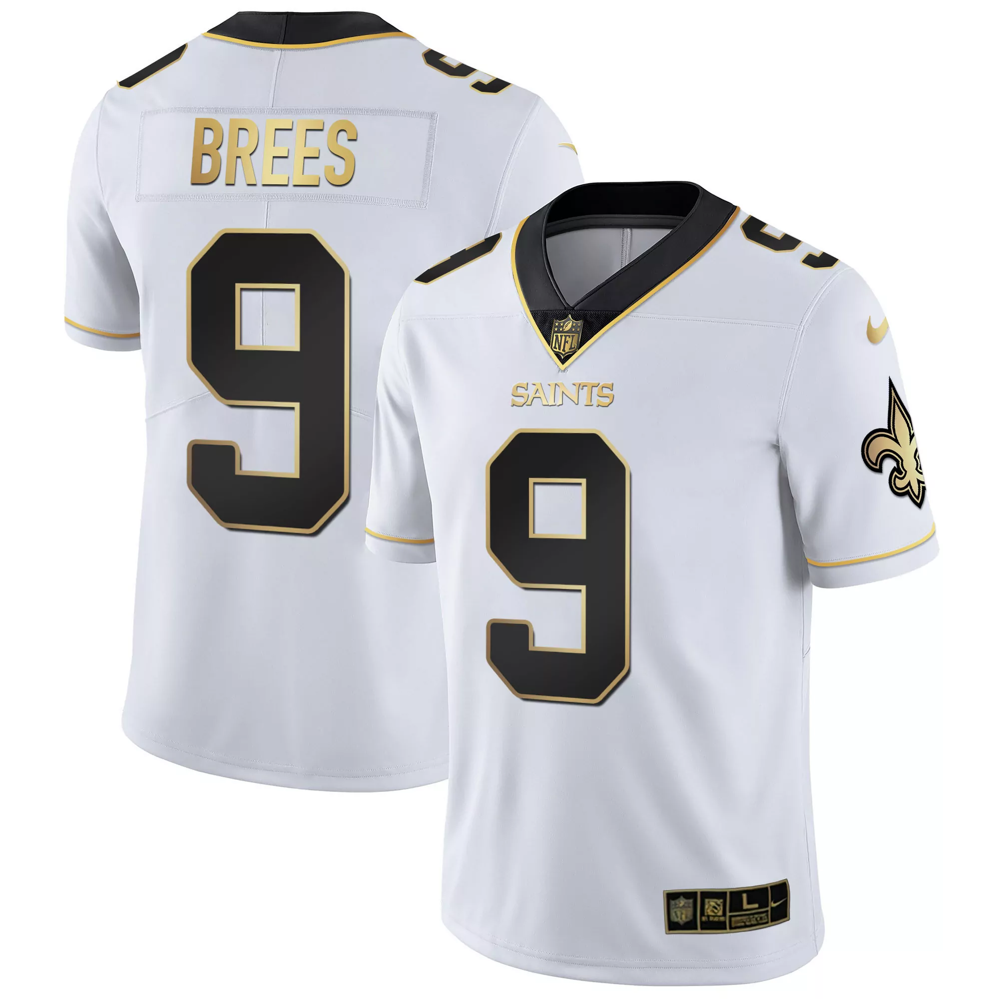 drew brees 9 new orleans saints white gold limited all stitched men s jersey 2023 name patch