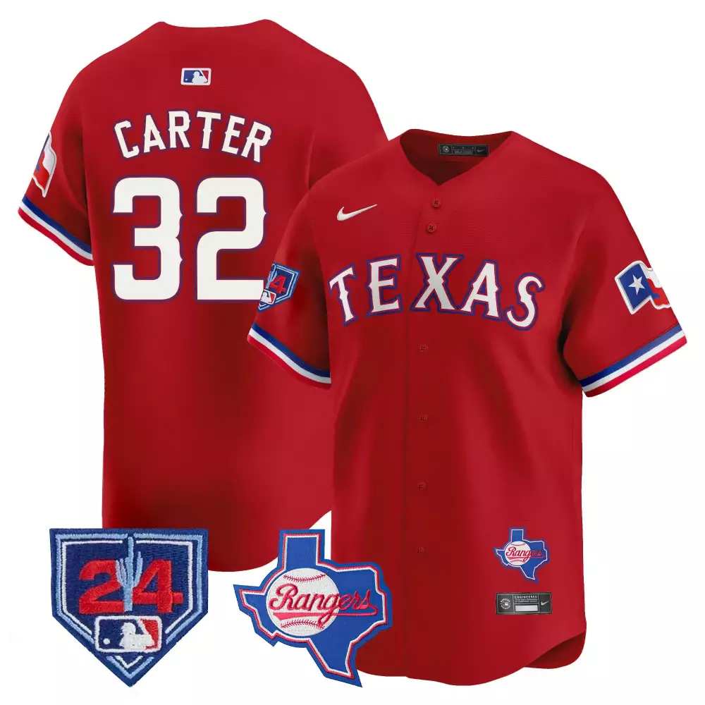 evan carter 32 texas rangers red all stitched vapor premier limited jersey 2024