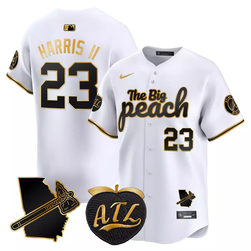 harris ii 23 atlanta braves white stitched jersey men s 50th anniversary name patch 1974