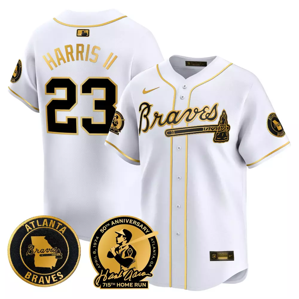 harris ii 23 atlanta braves white stitched jersey men s 50th anniversary name patch 1974