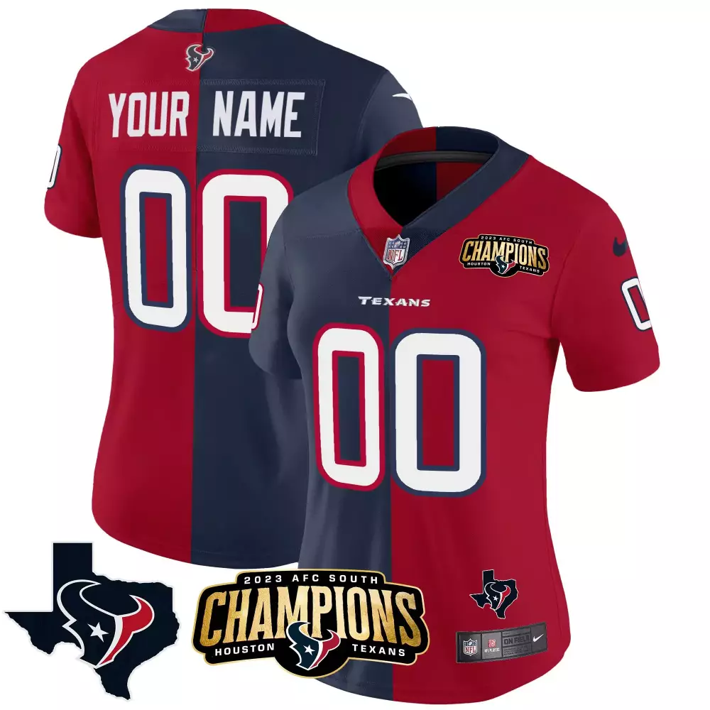 houston texans women s navy and red 2023 afc south champions all stitched jersey name patch