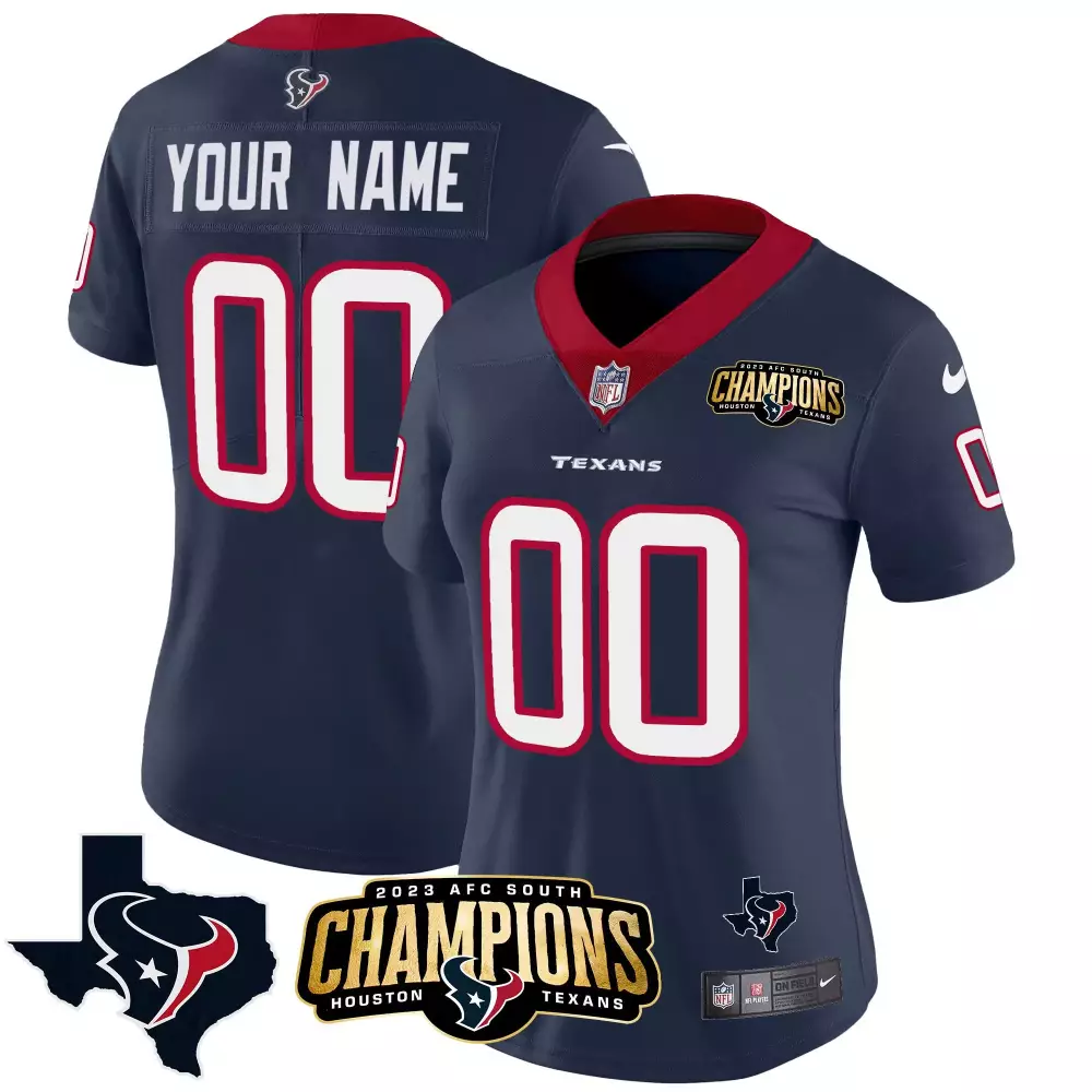 houston texans women s navy and red 2023 afc south champions all stitched jersey name patch