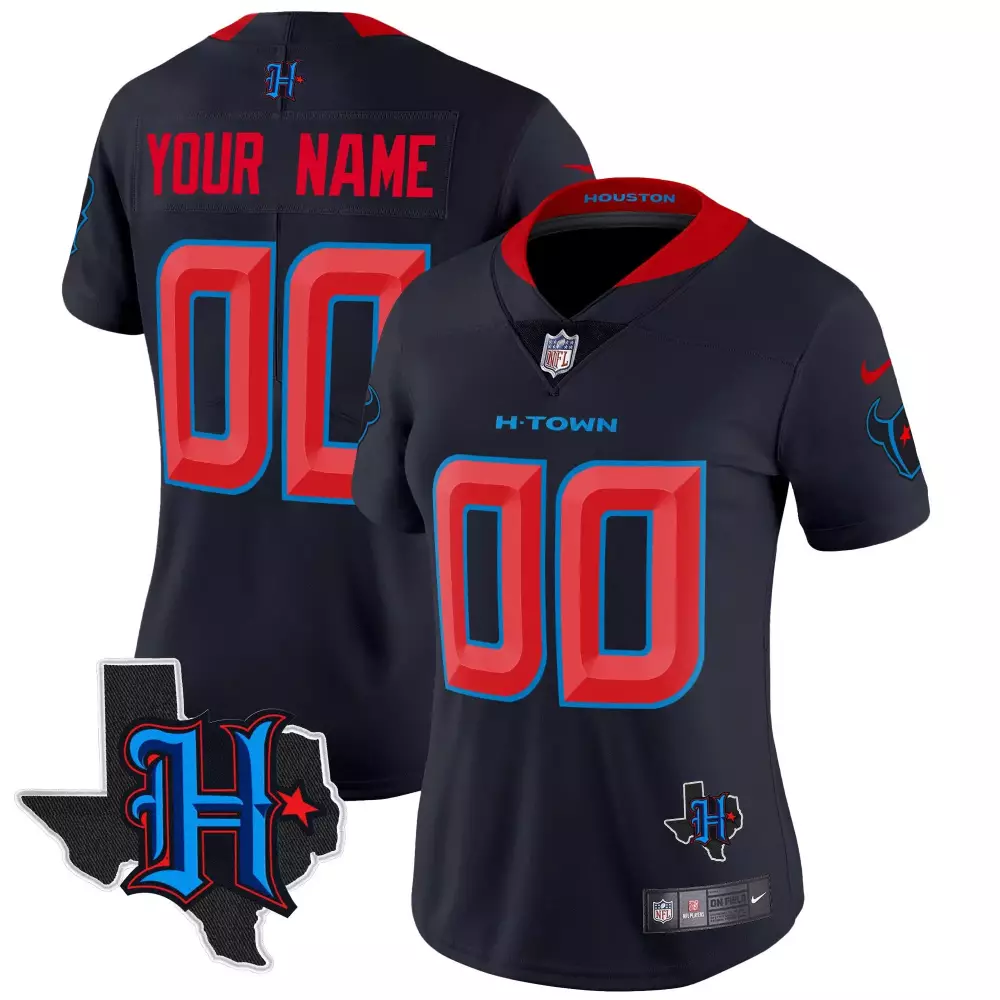 houston texans women s navy and red 2023 afc south champions all stitched jersey name patch