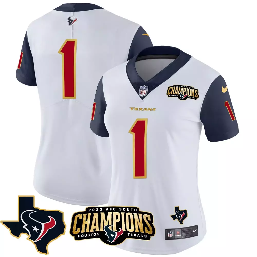 Houston Texans Women's White 2023 AFC South Champions Custom Jersey | All Stitched Name Patch | Game Day Outfit | For Men, Women & Youth