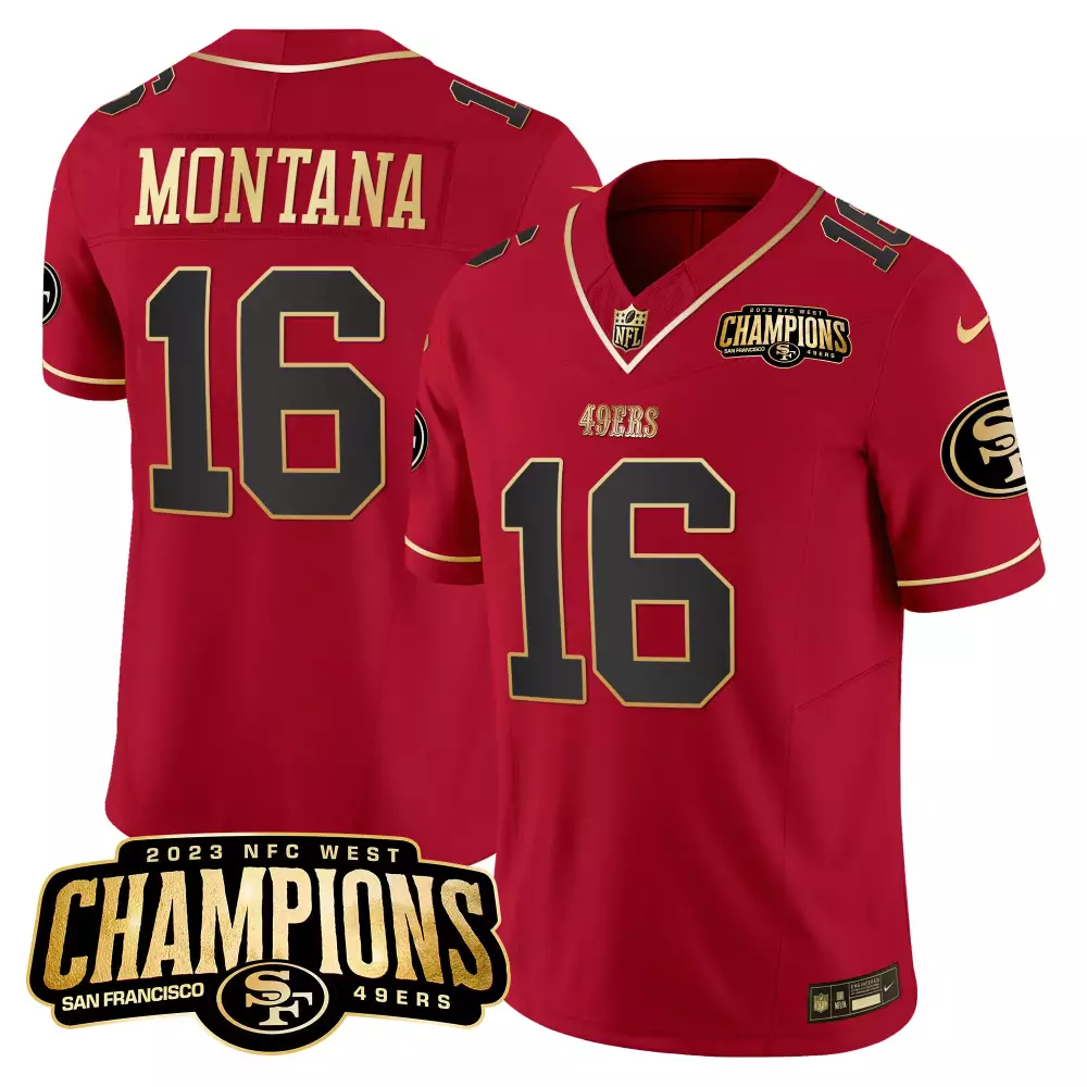 Joe Montana San Francisco 49ers 2023 NFC West Champions Red Stitched Vapor Jersey | Men's Limited Edition Fan Gear | For Men, Women & Youth