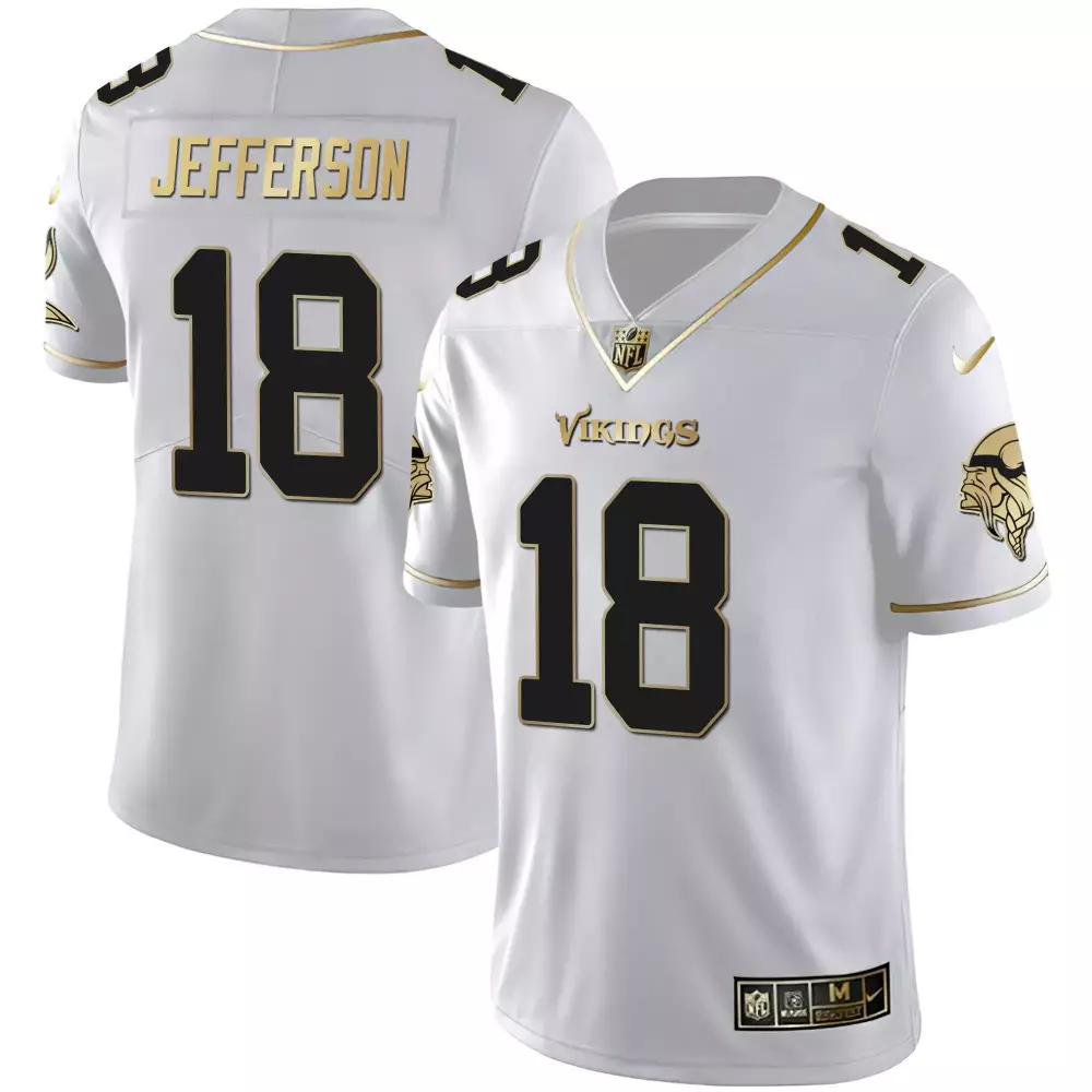 Justin Jefferson 18 Minnesota Vikings 2023 Youth Stitched Vapor Jersey | White & Purple | Gold Edition | For Men, Women & Youth
