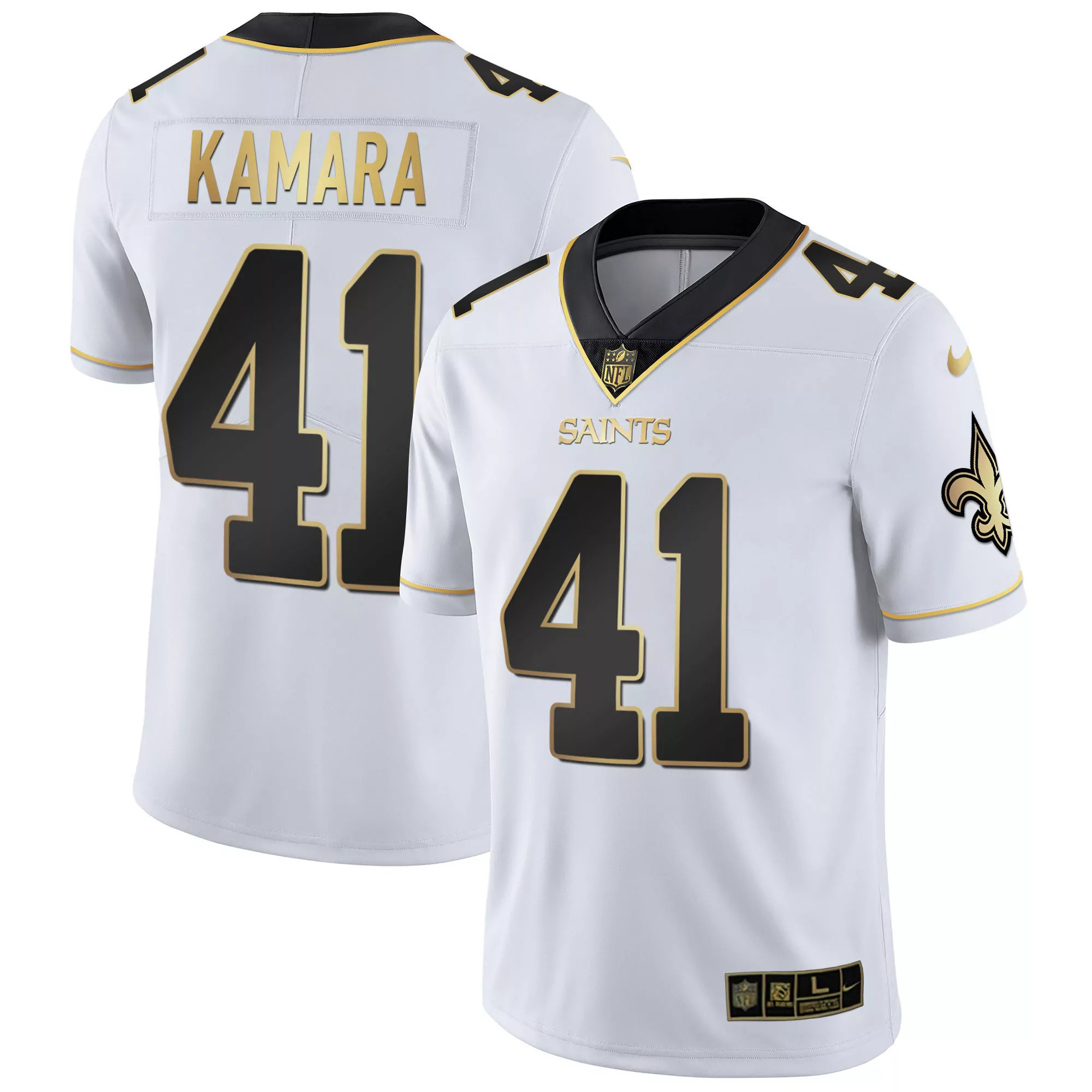 kamara 41 new orleans saints white gold limited stitched men s jersey name patch 2023