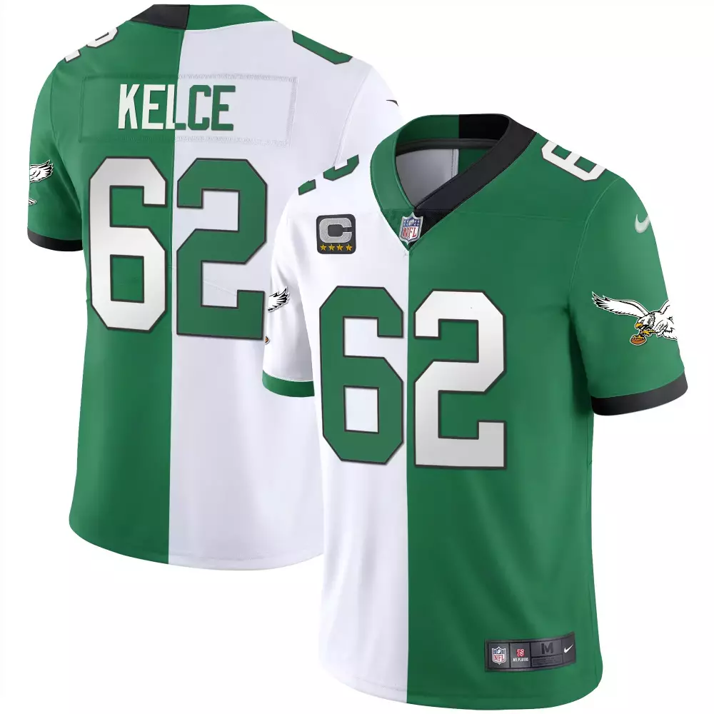 Kelce 62 Philadelphia Eagles Green White Vapor Jersey | 2023 Men's All Stitched | Limited Edition Fan Gear | For Men, Women & Youth