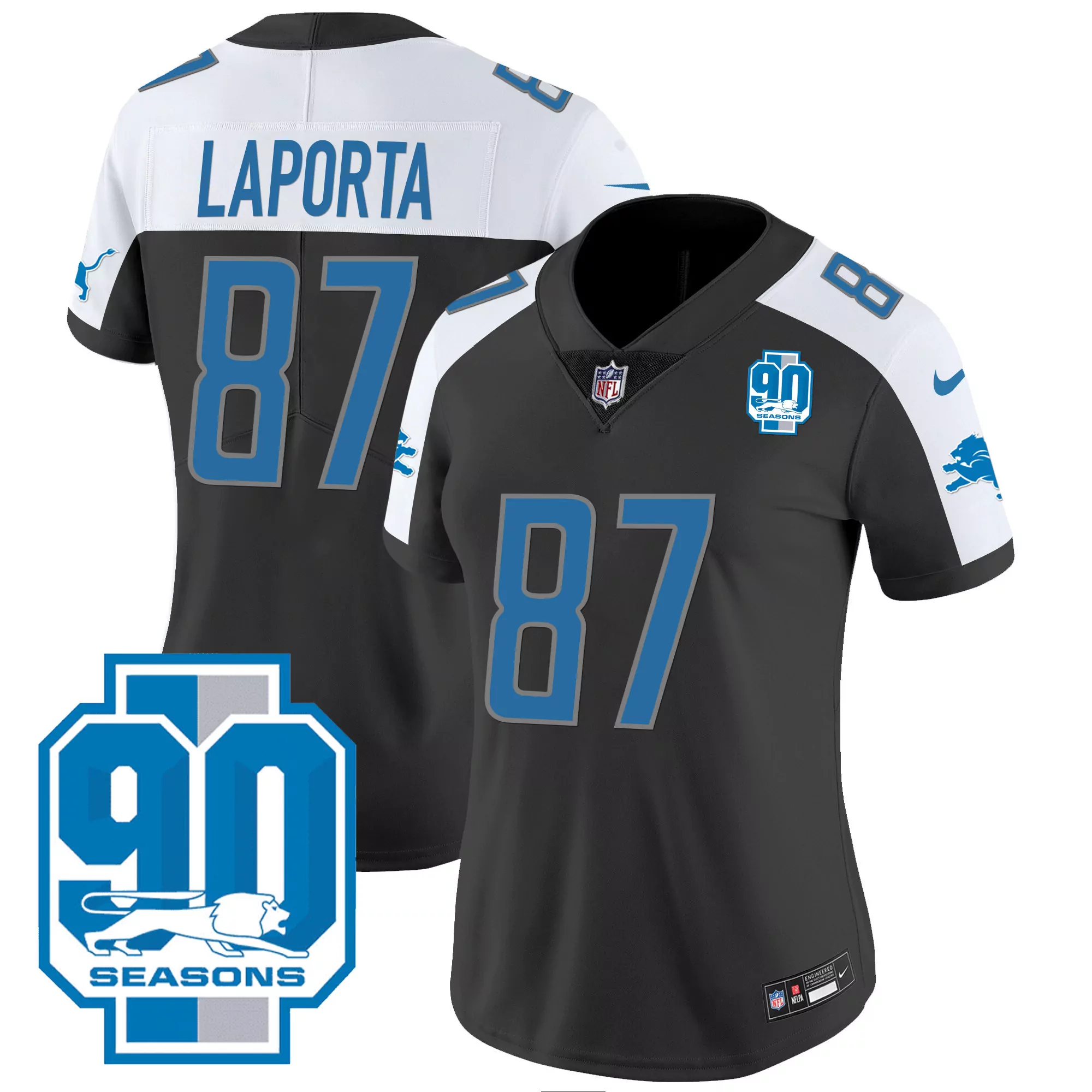 laporta 87 detroit lions women s black all stitched vapor jersey 90 seasons edition
