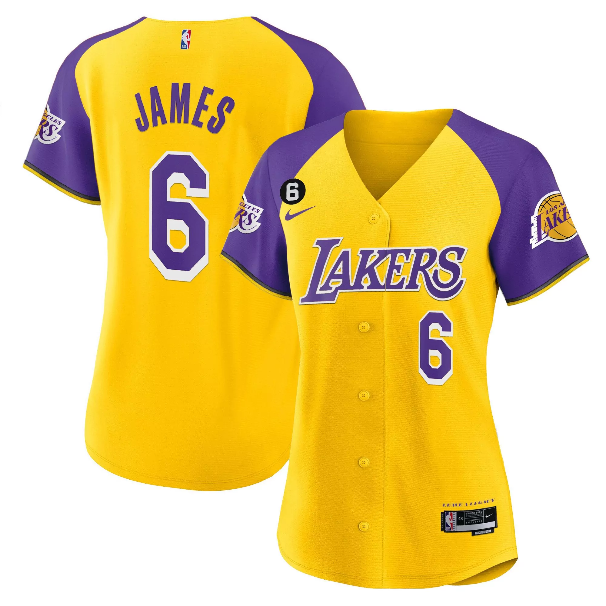 lebron james 6 los angeles lakers women s white baseball jersey all stitched