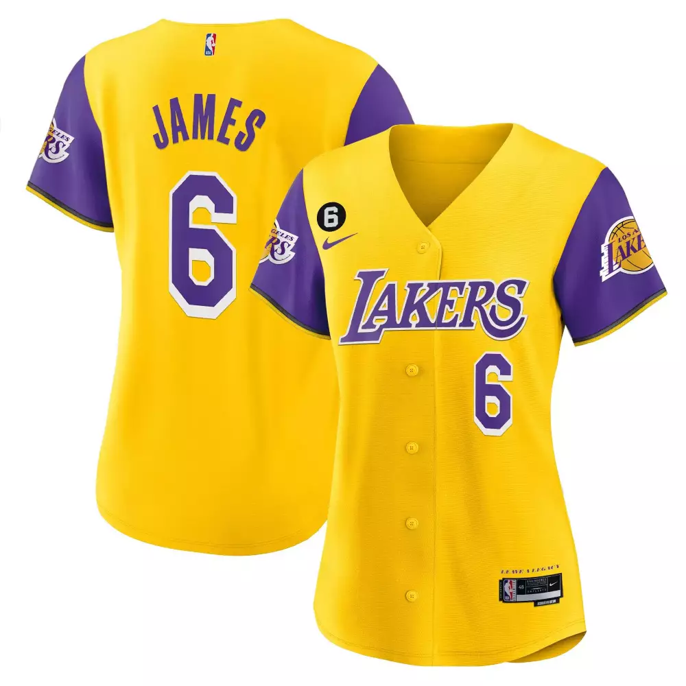 lebron james 6 los angeles lakers women s yellow baseball jersey all stitched