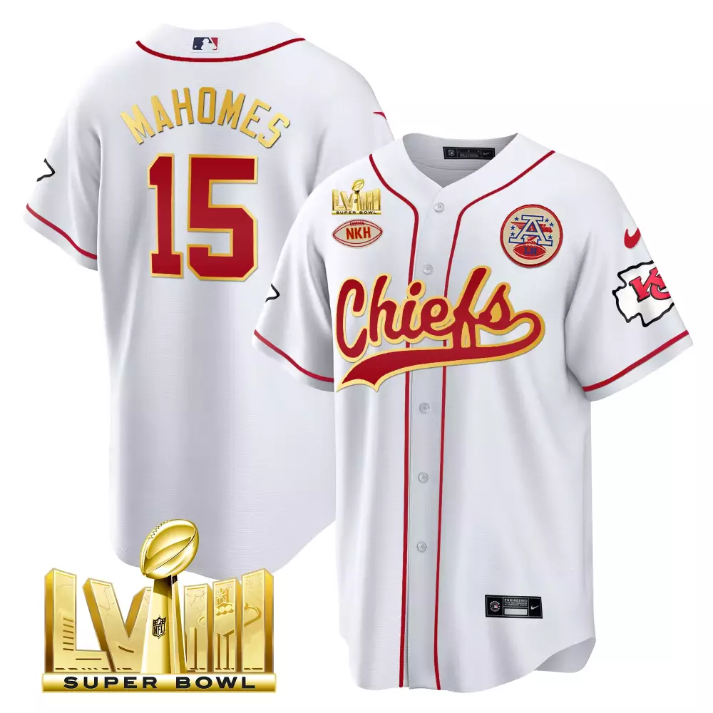 Mahomes 15 Kansas City Chiefs White Stitched Jersey | Super Bowl LVIII Limited Edition | Fan Gear for Men, Women & Youth