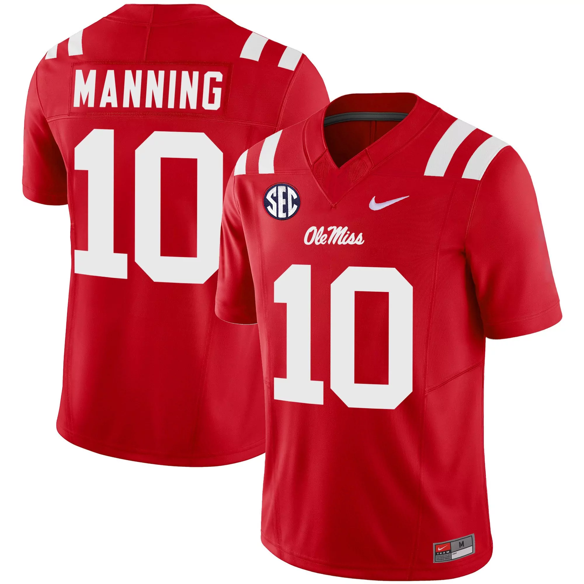 manning 10 ole miss rebels red all stitched vapor jersey 2023 youth limited edition