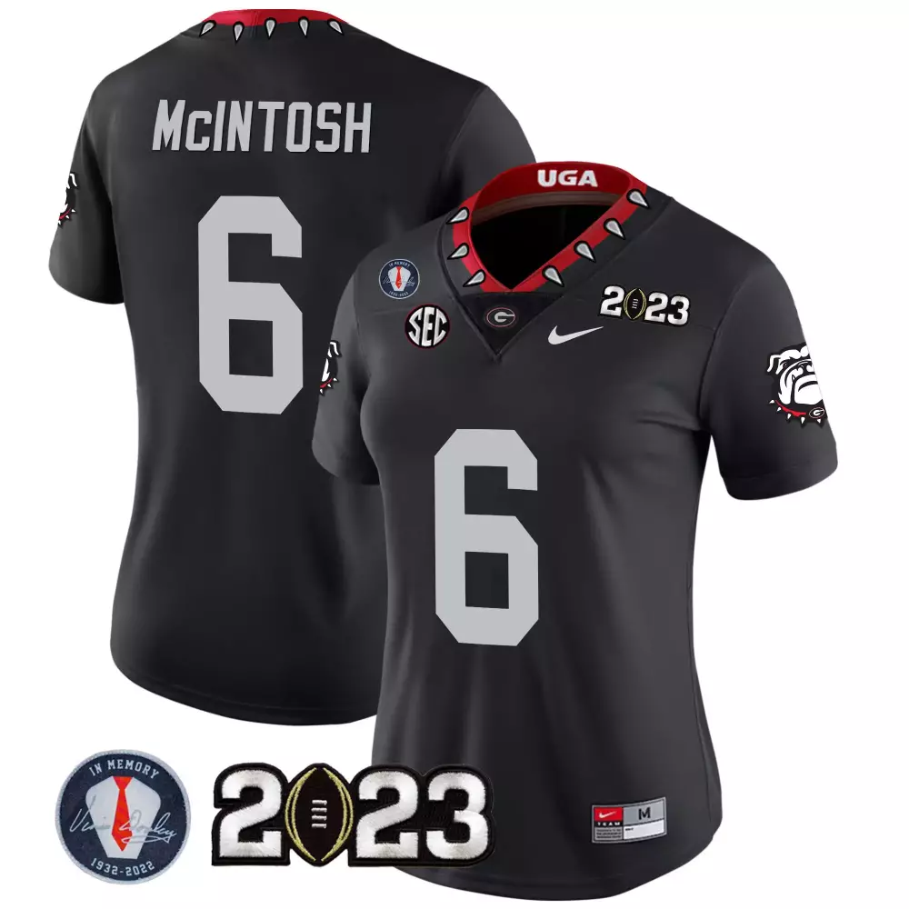 McIntosh 6 Georgia Bulldogs 2023 Women's Black Vapor Jersey | All Stitched Style | For Men, Women & Youth