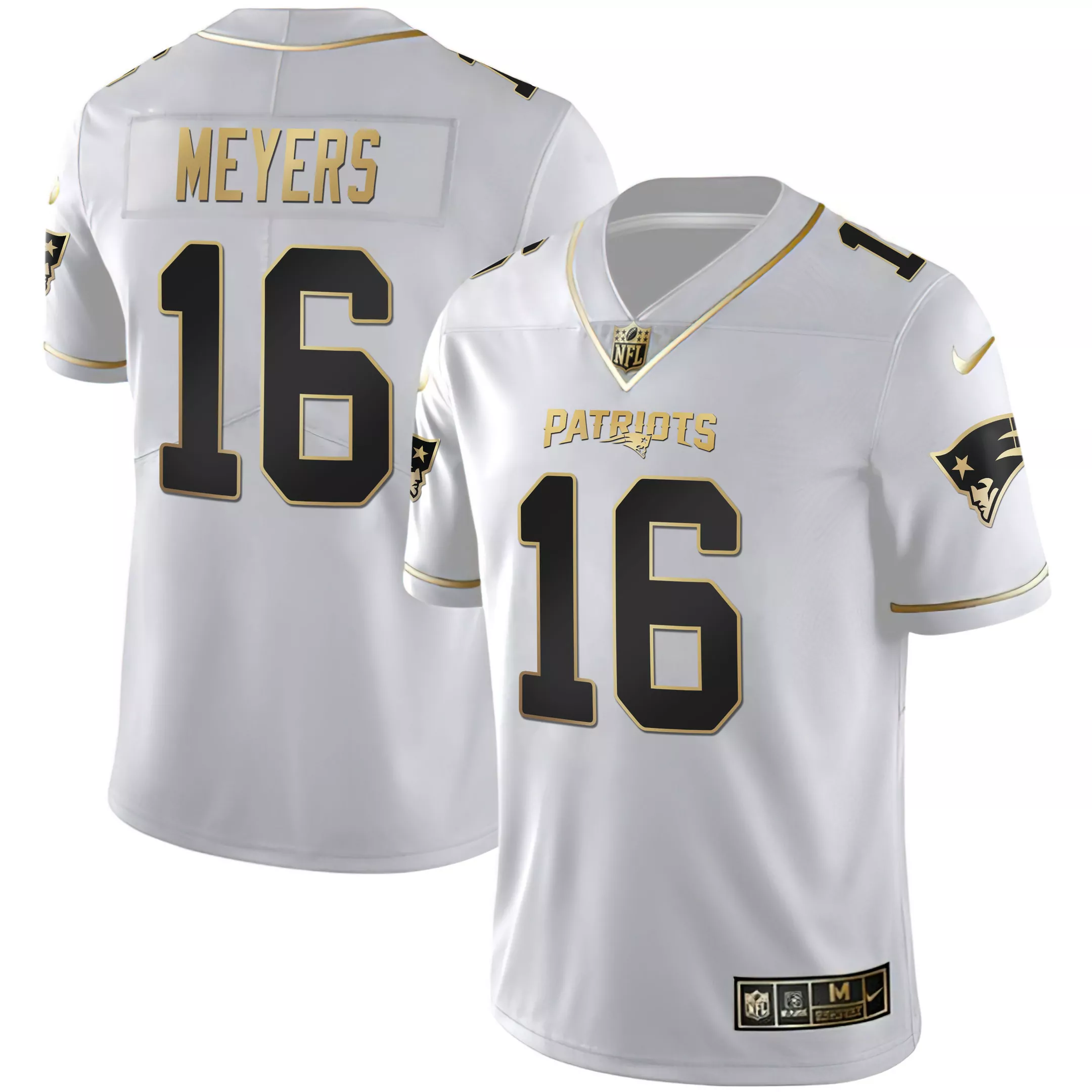 meyers 16 new england patriots white all stitched vapor jersey 2023 women s gold edition