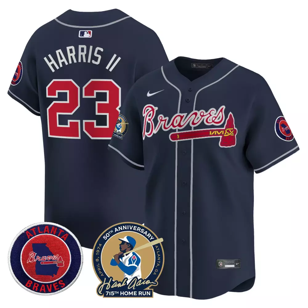 michael harris ii 23 atlanta braves navy all stitched jersey name patch 2023 men s style