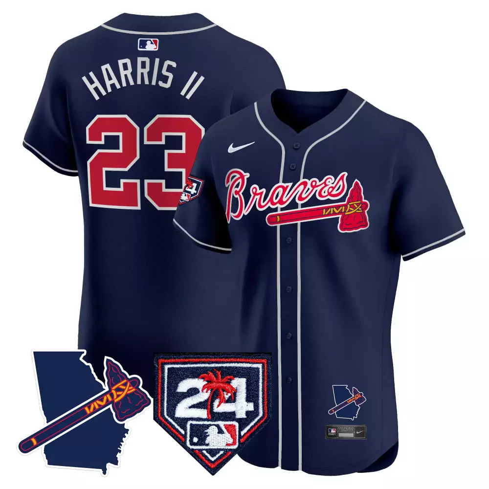 michael harris ii 23 atlanta braves navy all stitched jersey name patch 2023 men s style
