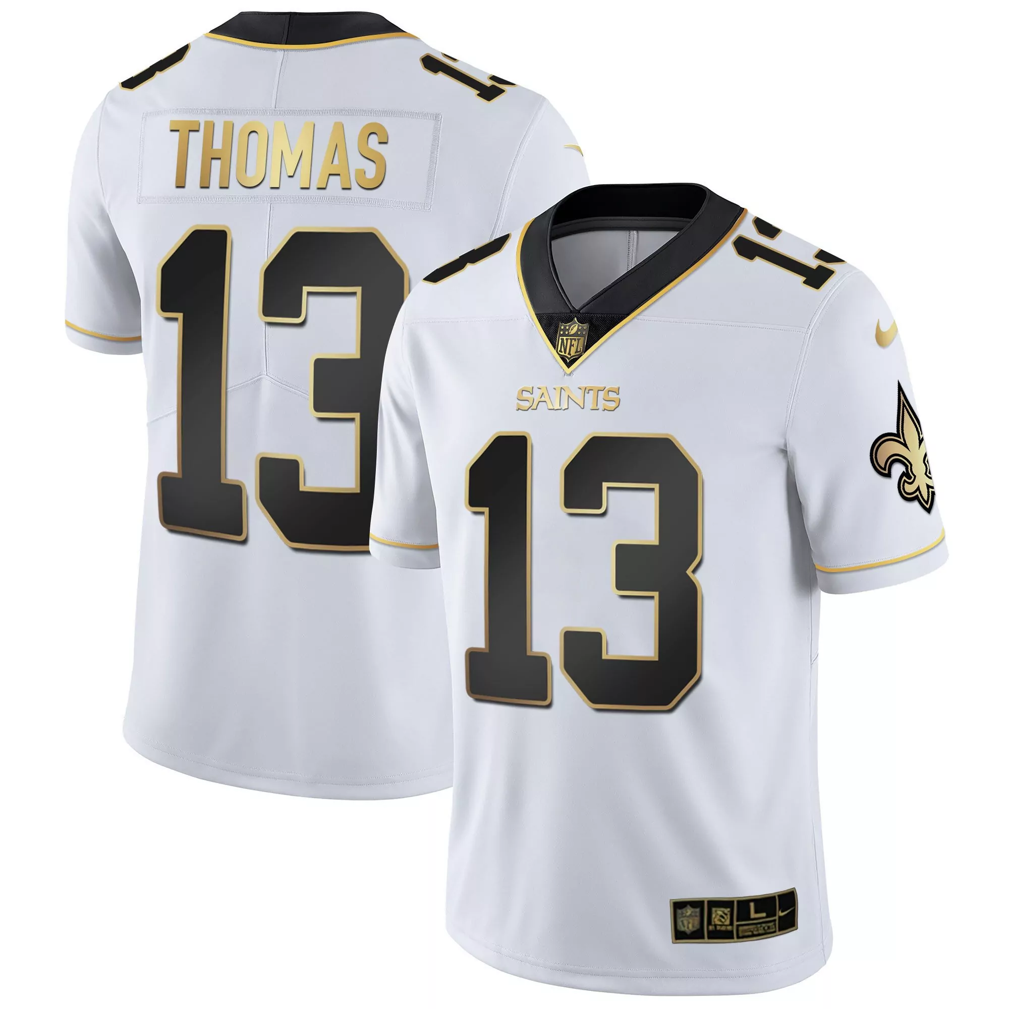 michael thomas 13 new orleans saints men s white stitched limited jersey 2023 name patch