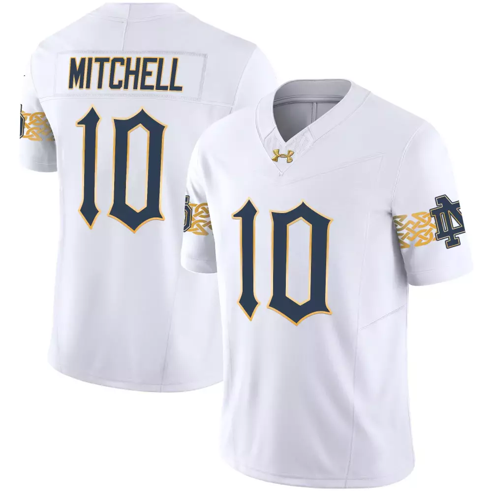 mitchell 10 notre dame fighting irish white jersey 2024 men s vapor limited all stitched