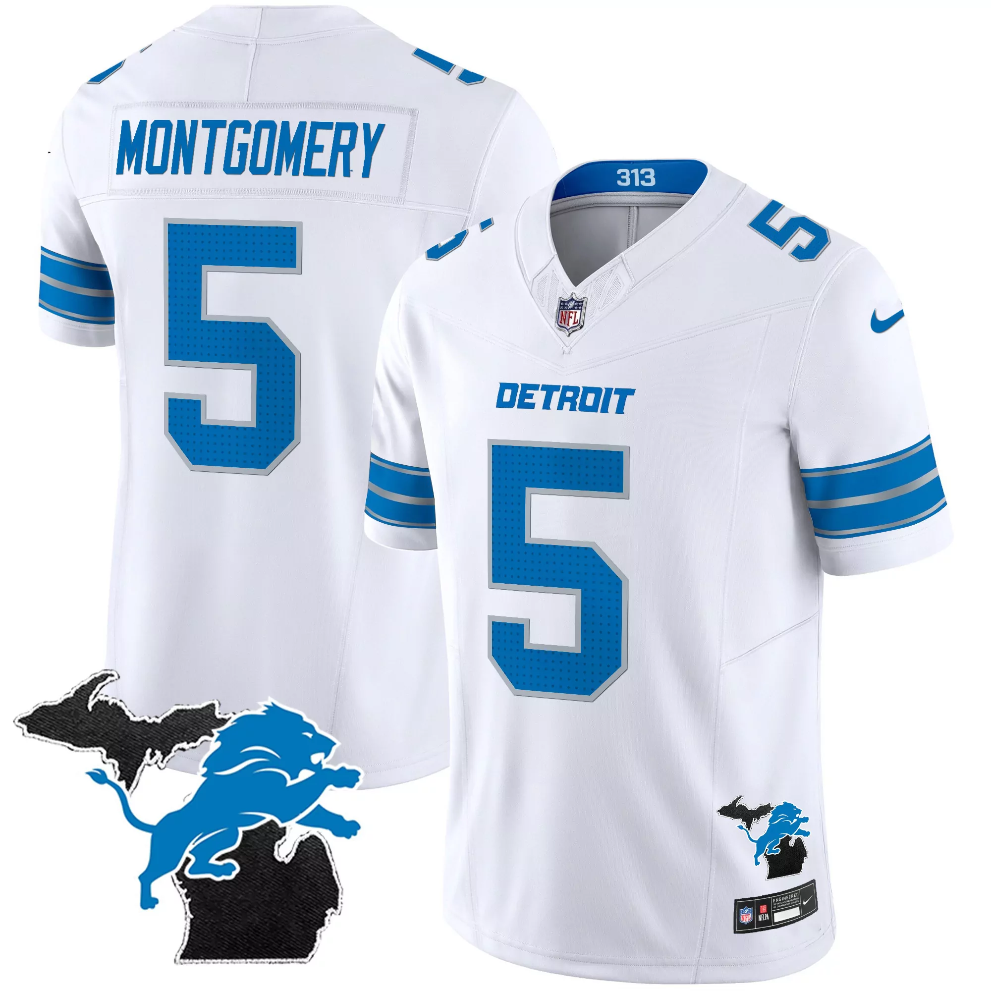 montgomery 5 detroit lions 2024 white vapor limited jersey all stitched