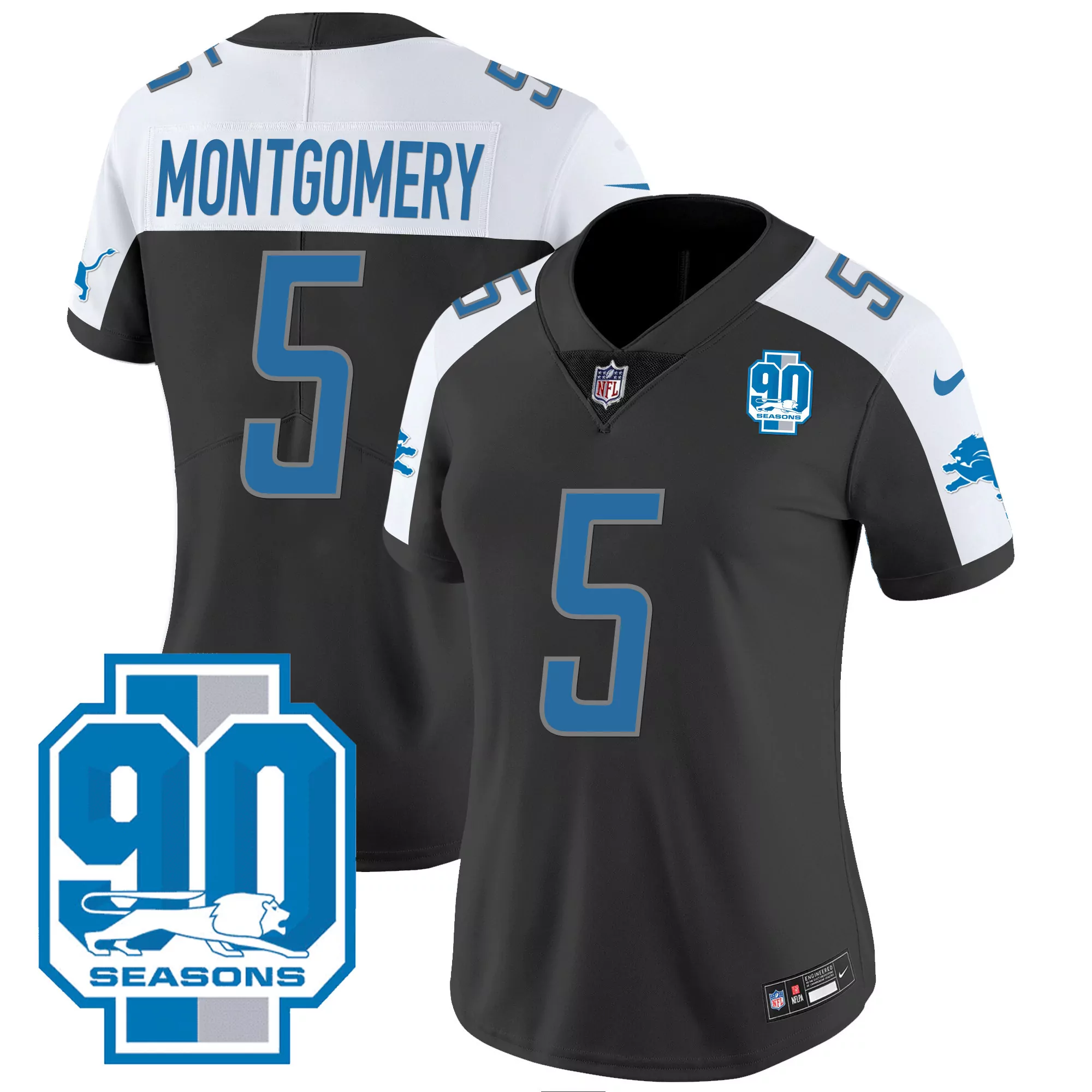 montgomery 5 detroit lions women s black all stitched vapor jersey 90th year patch