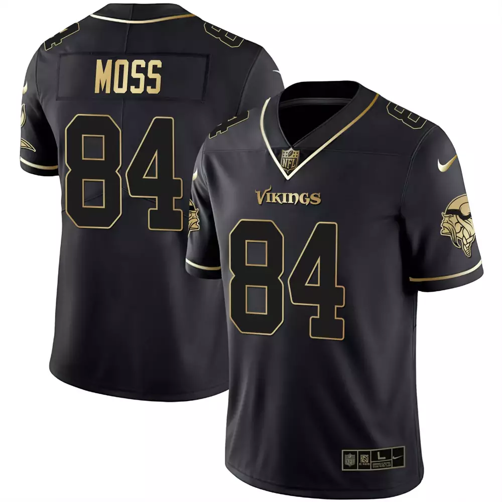 Moss 84 Minnesota Vikings 2023 Youth Black Gold All Stitched Vapor Jersey | Limited Edition Fan Gear | For Youth