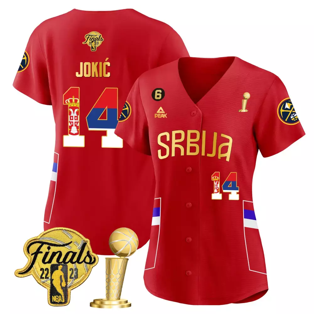 Nikola Jokic 14 Serbia Red Jersey | All Stitched Name Patch | 2023 Women's Style Fan Gear | For Men, Women & Youth
