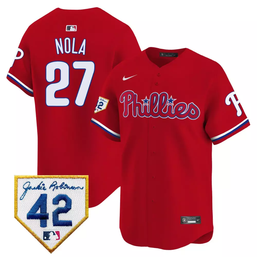 nola 27 phillies 2024 red all stitched vapor jersey jackie robinson patch limited edition
