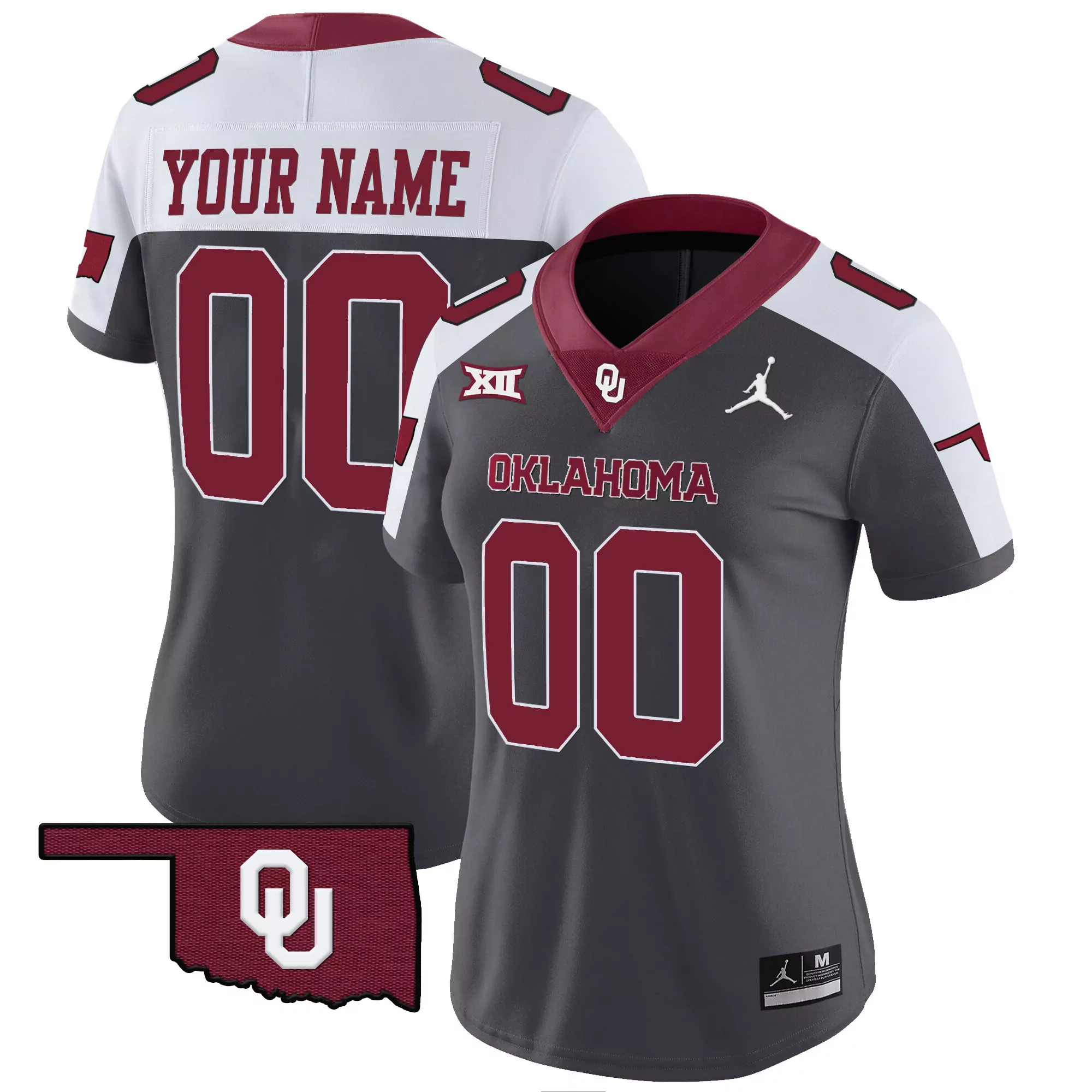 oklahoma sooners gray all stitched jersey name patch men s 2023 custom 00