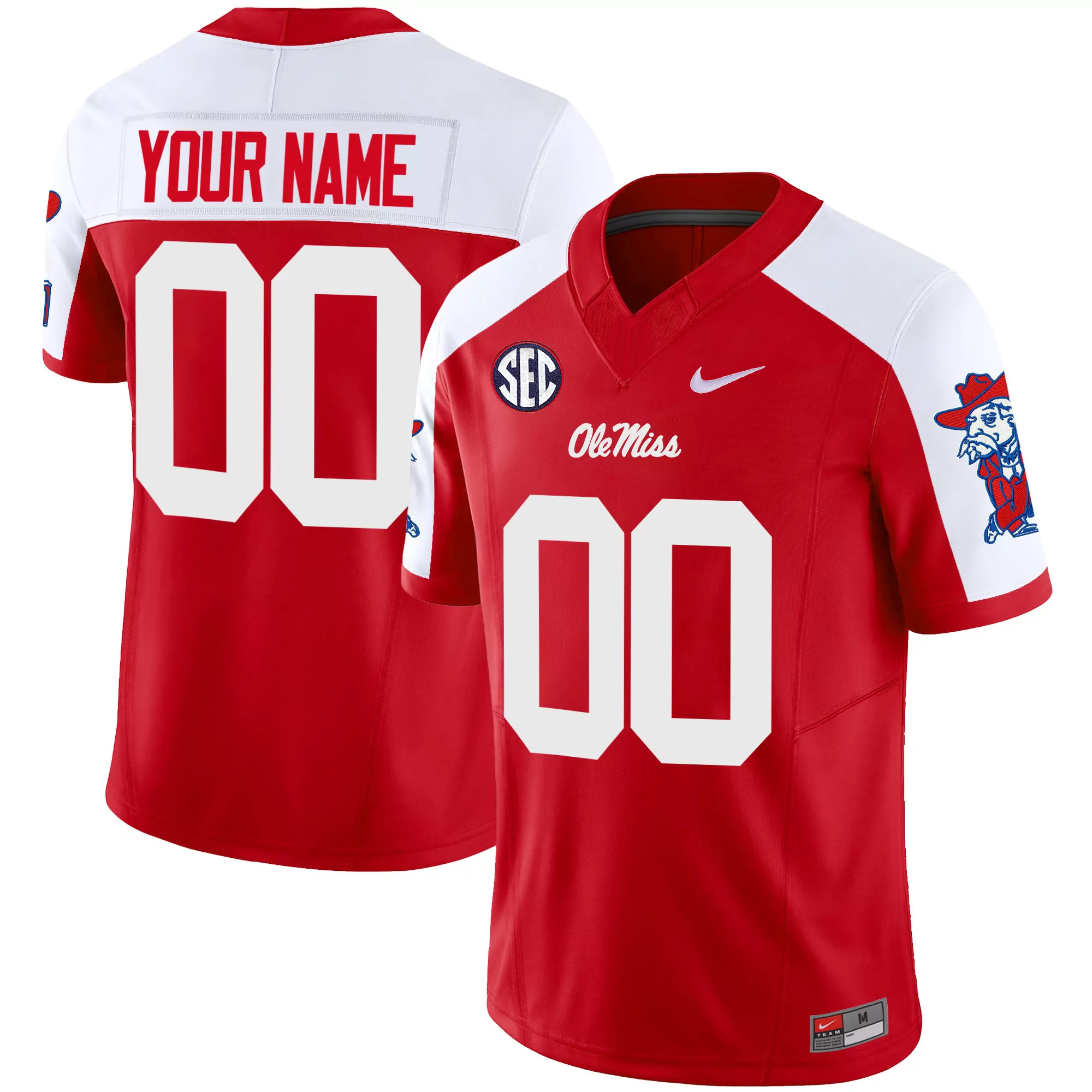 ole miss rebels red custom stitched jersey 2023 name patch men s style
