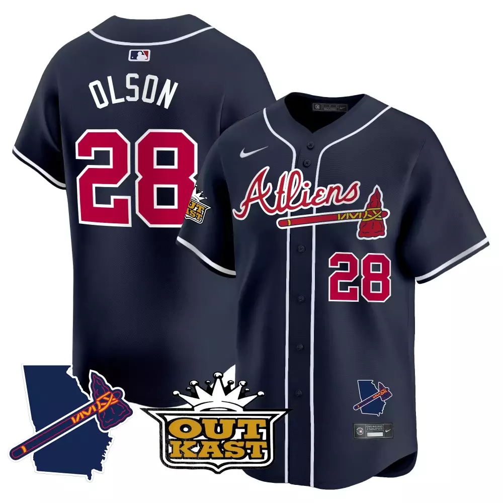 Olson 28 Atlanta Braves 2023 Navy Outkast Edition Jersey | All Stitched Vapor Style | Game Day Fan Gear | For Men, Women & Youth