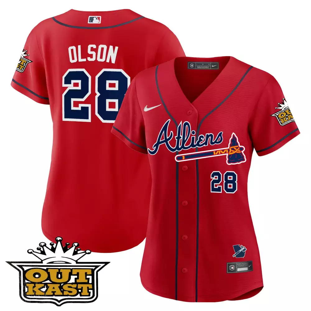 olson 28 atlanta braves red all stitched vapor jersey outkast edition 3