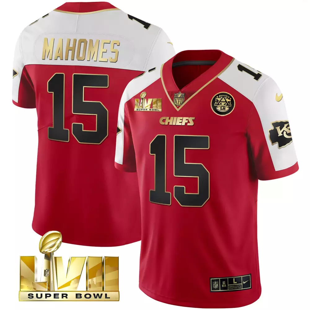 Patrick Mahomes 15 Kansas City Chiefs 2023 Women's Stitched Vapor Jersey | White Super Bowl Edition | Fan Gear | For Men, Women & Youth
