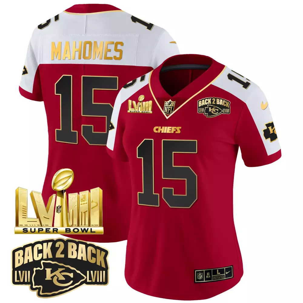 Patrick Mahomes 15 Kansas City Chiefs 2023 Women's Stitched Vapor Jersey | White Super Bowl Edition | Fan Gear | For Men, Women & Youth