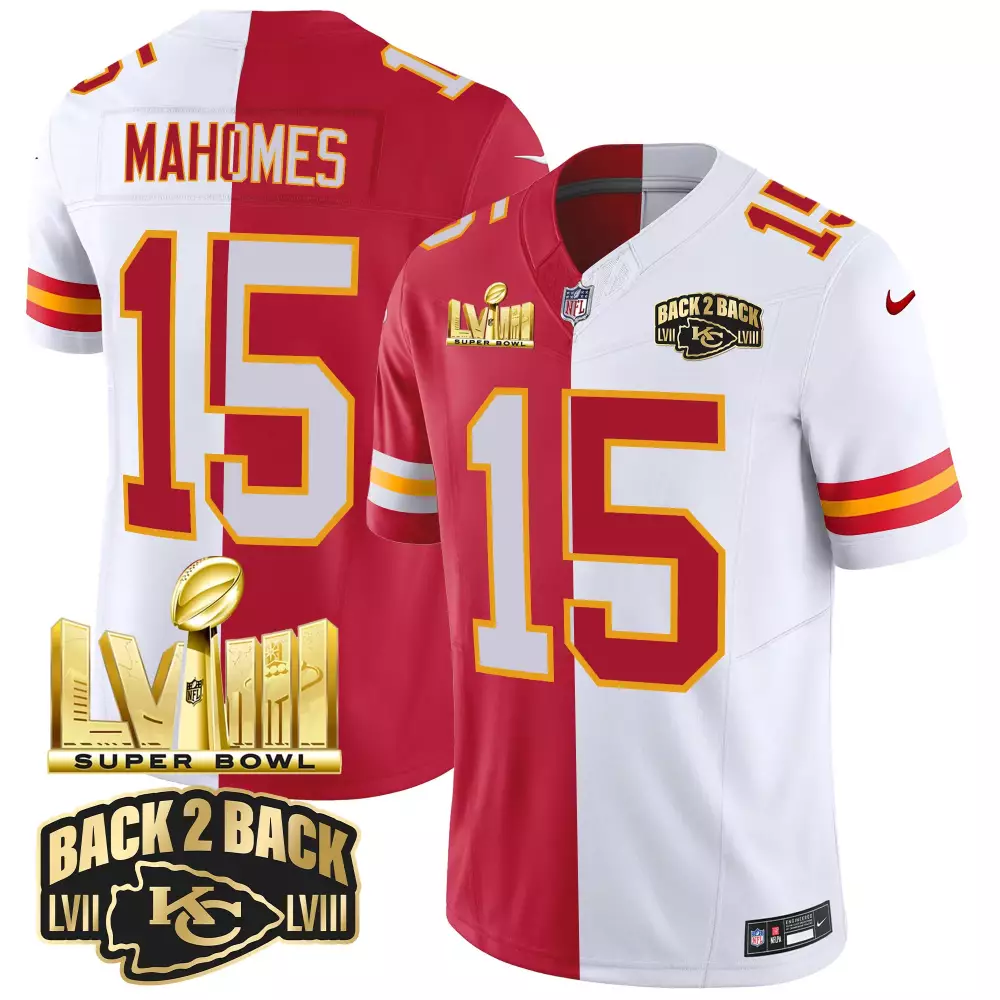 Patrick Mahomes 15 Kansas City Chiefs Super Bowl LVIII Gold Patch Vapor Jersey | All Stitched Fan Gear | For Men, Women & Youth