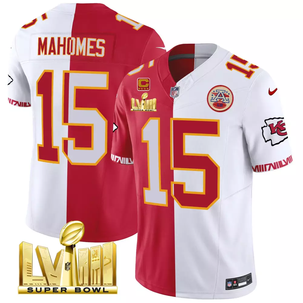 Patrick Mahomes 15 Kansas City Chiefs Super Bowl LVIII Gold Patch Vapor Jersey | All Stitched Fan Gear | For Men, Women & Youth
