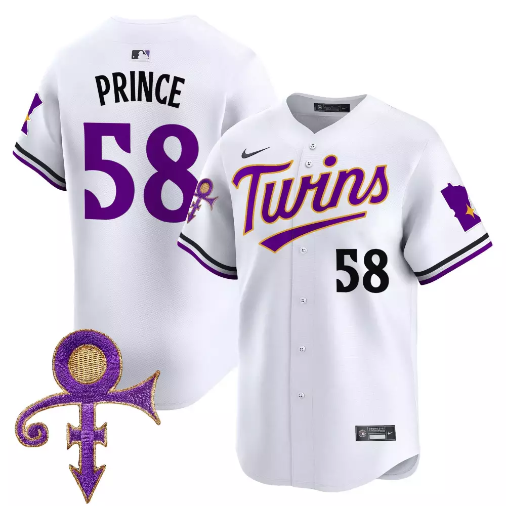 Prince 58 Minnesota Twins White Limited Edition Jersey | All Stitched Vapor with Prince Patch | For Men, Women & Youth