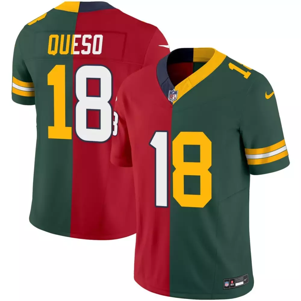 Queso 18 Green Bay Packers Split Jersey 2023 | Men's Style All Stitched Vapor Jersey | Fan Gear for Game Day