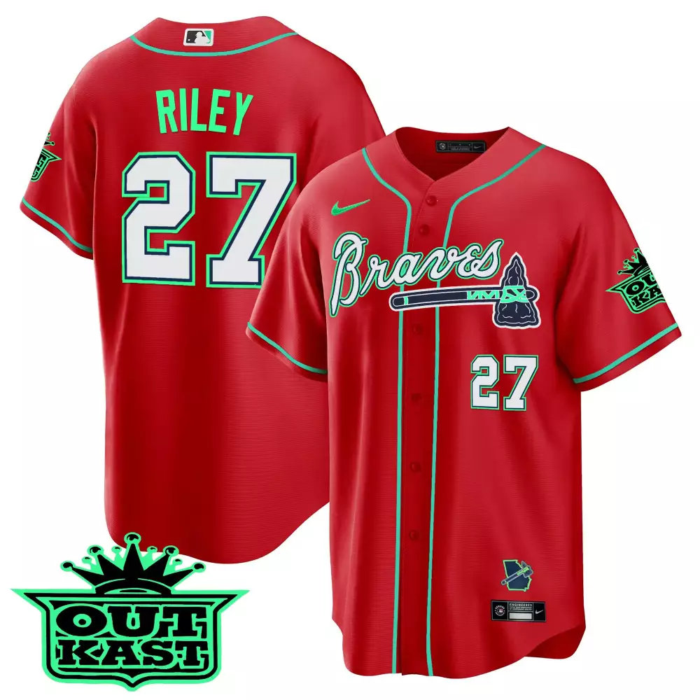 Riley 27 Atlanta Braves Red Stitched Jersey | 2023 Name Patch | Game Day Outfit | For Men, Women & Youth