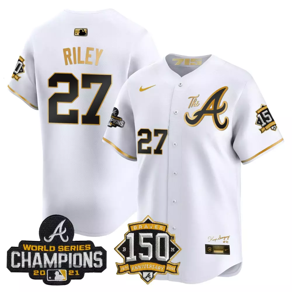 Riley 27 Atlanta Braves White Vapor Jersey | 2021 World Series Champions | 150th Anniversary Edition | For Men, Women & Youth