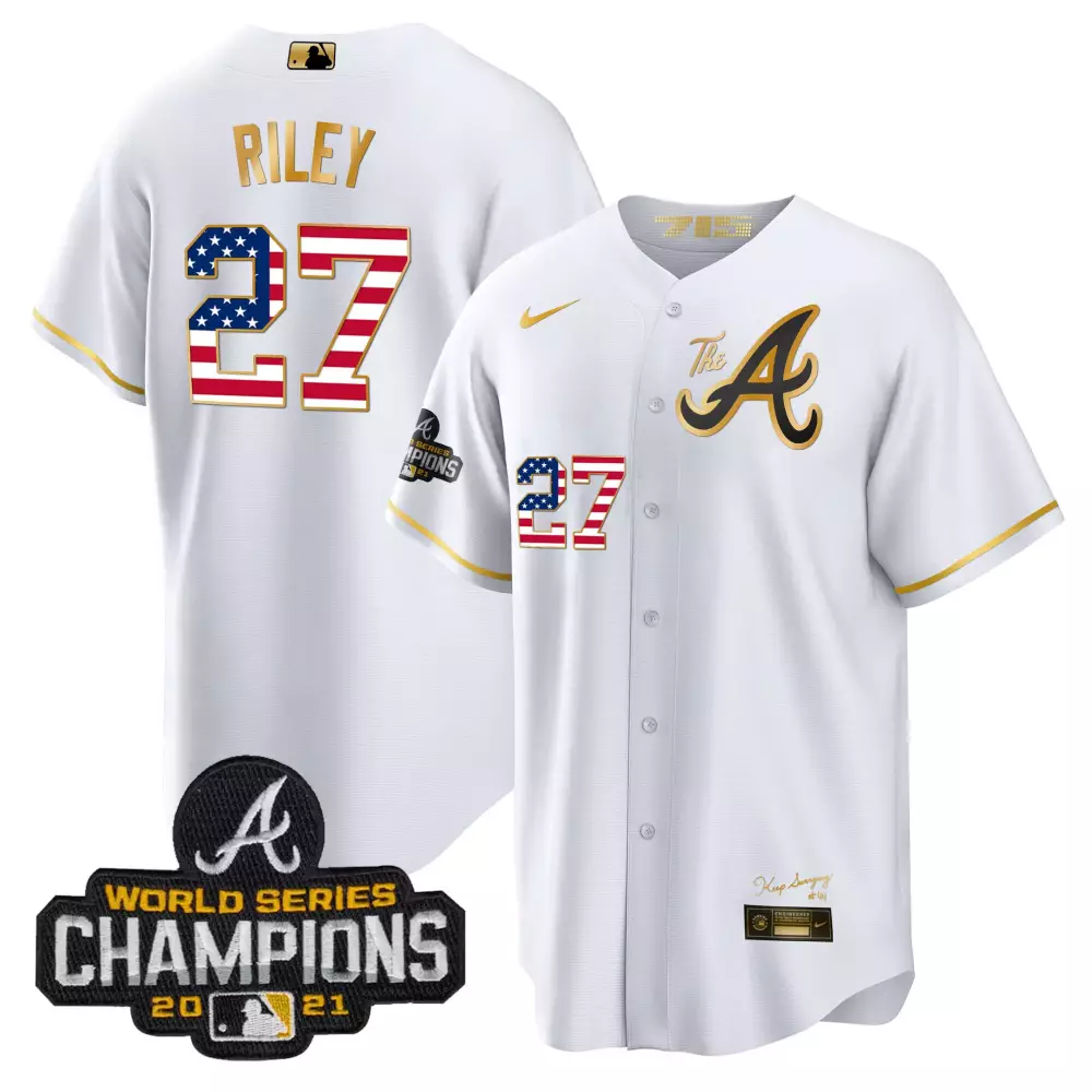 Riley 27 Atlanta Braves White All Stitched Vapor Jersey | 2021 World Series Champions | For Men, Women & Youth