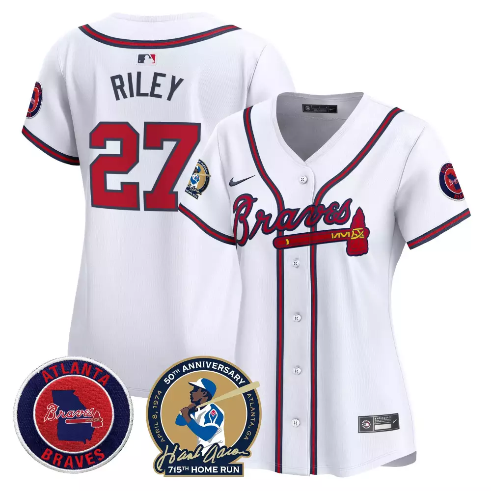 Riley 27 Atlanta Braves Women's White Stitched Jersey | 2024 Name Patch | Fan Gear for Women & Youth
