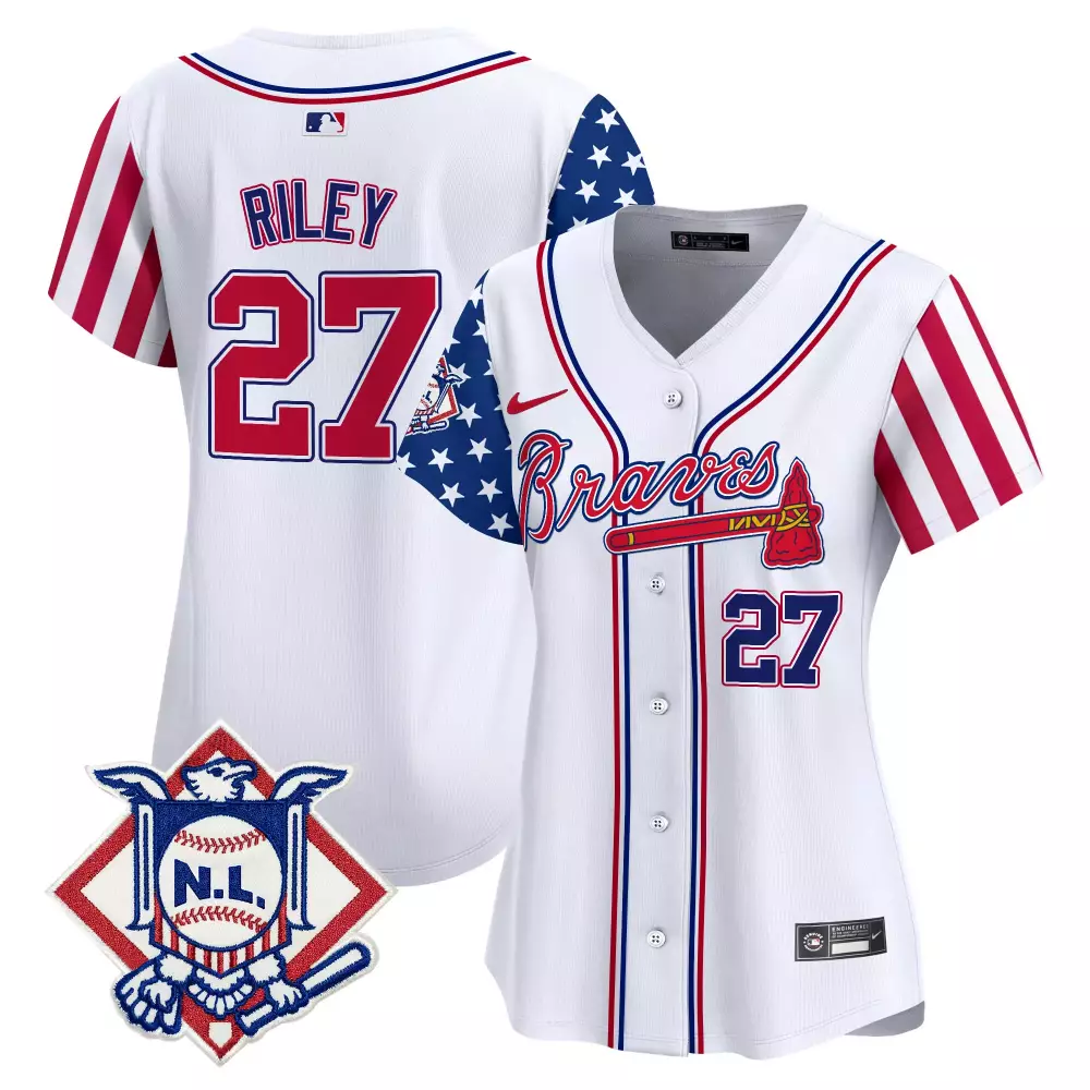 Riley 27 Atlanta Braves Women's White Stitched Jersey | 2024 Name Patch | Fan Gear for Women & Youth