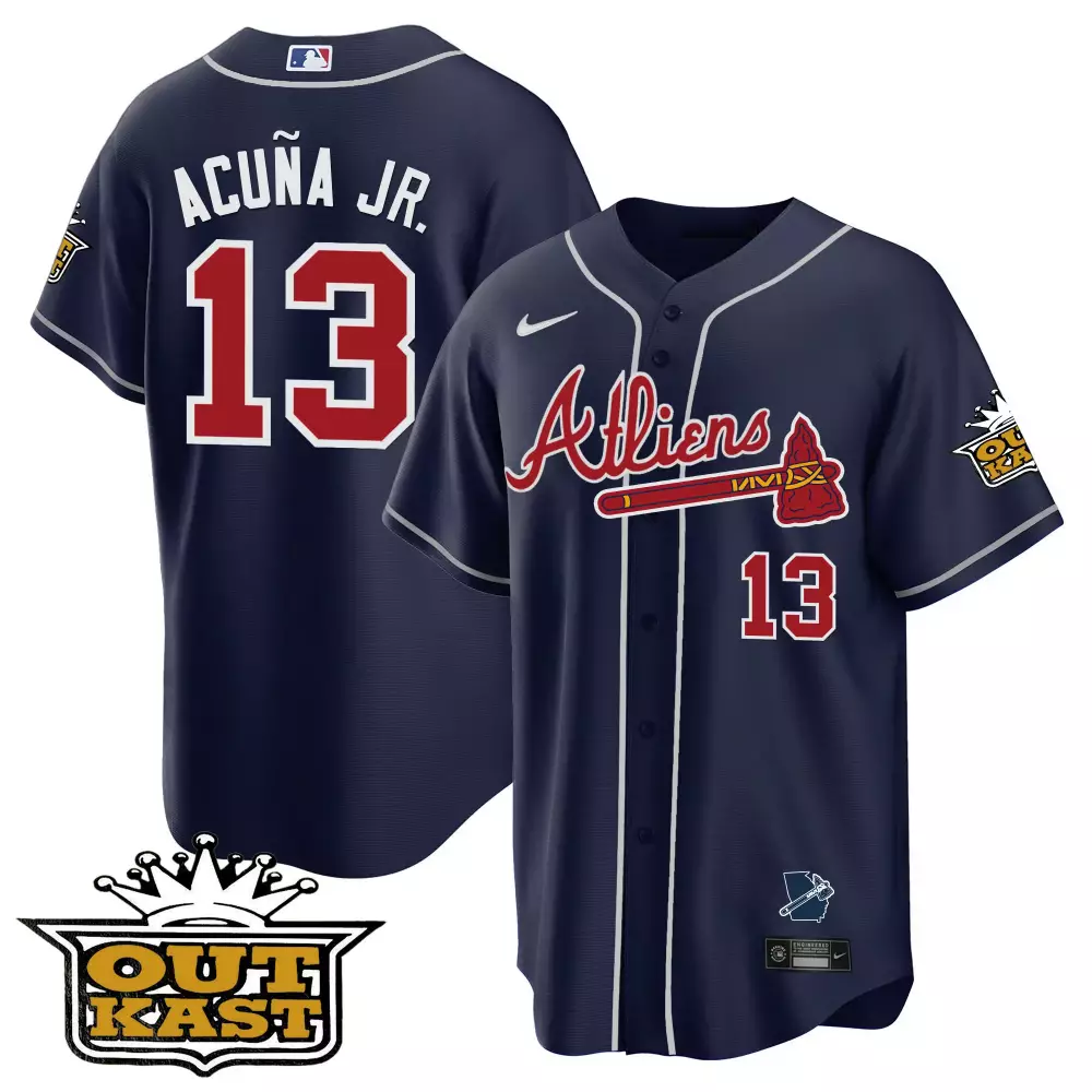 Acuna Jr. Atlanta Braves 2023 Navy Outkast Custom Stitched Jersey | All Stitched Vapor Edition | For Men, Women & Youth