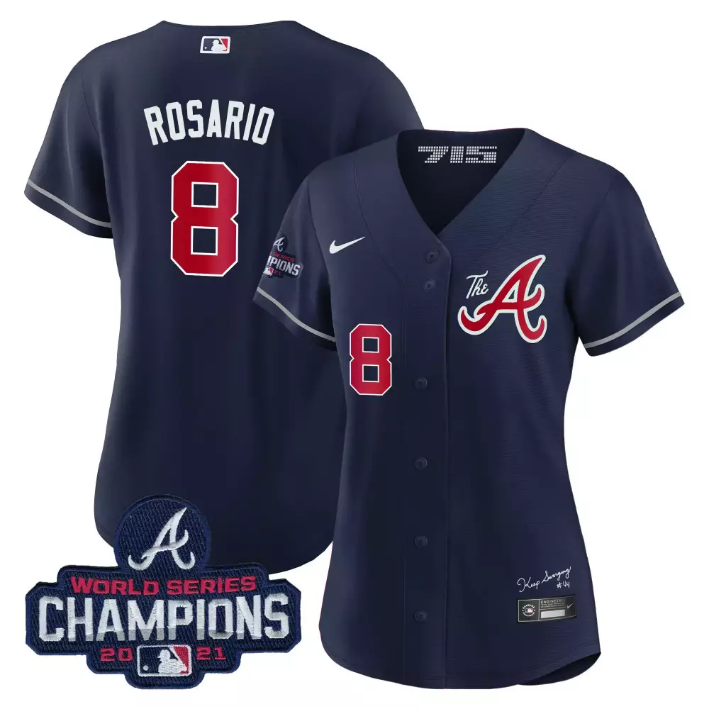 Rosario 8 Atlanta Braves 2024 Women's Navy Stitched Jersey | Name Patch | Fan Gear for Women & Youth