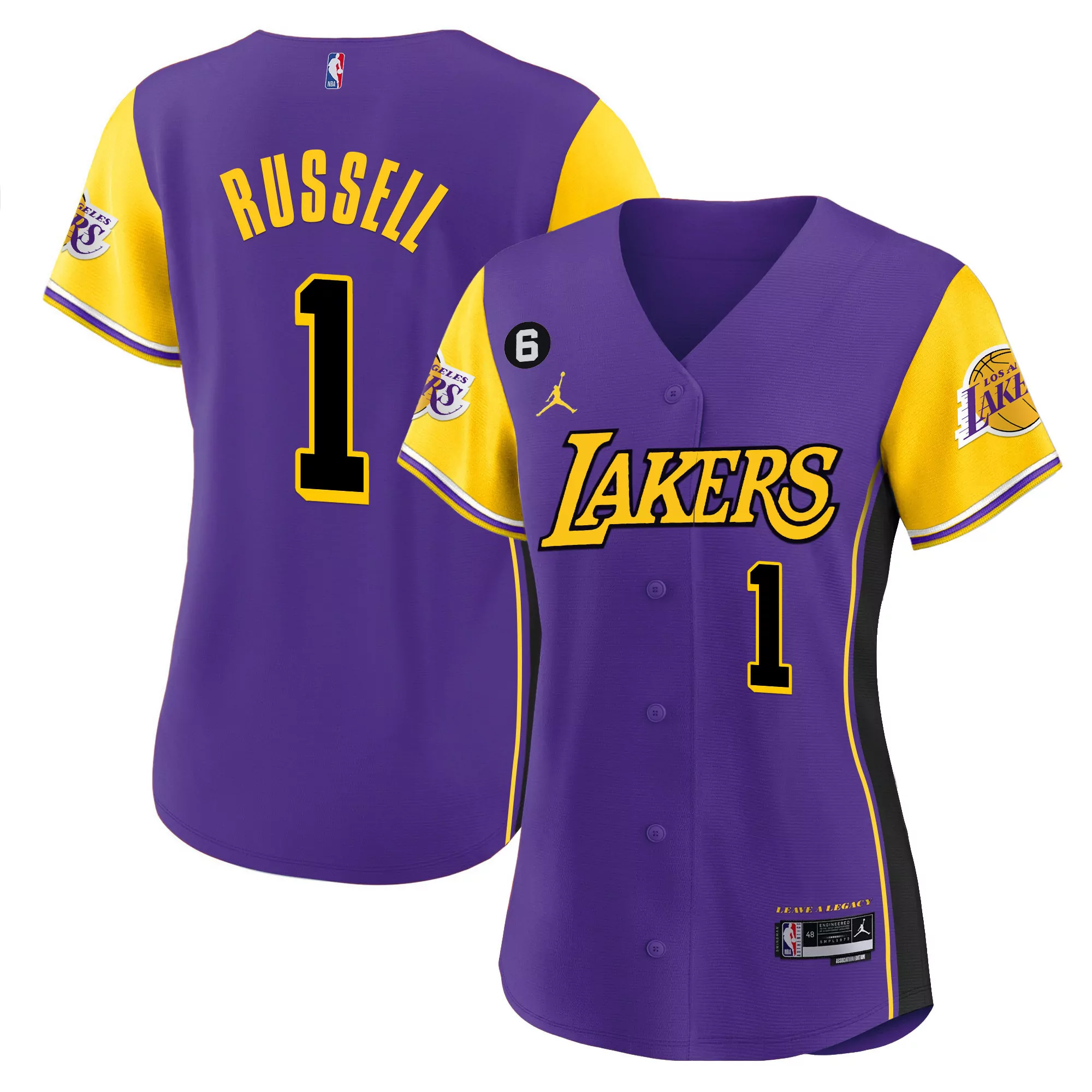 russell 1 los angeles lakers women s purple baseball jersey all stitched 2023 1