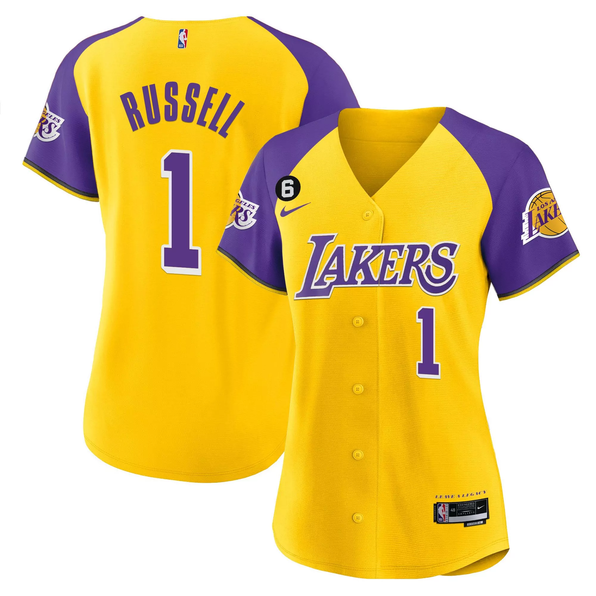 russell 1 los angeles lakers women s purple baseball jersey all stitched 2023 1
